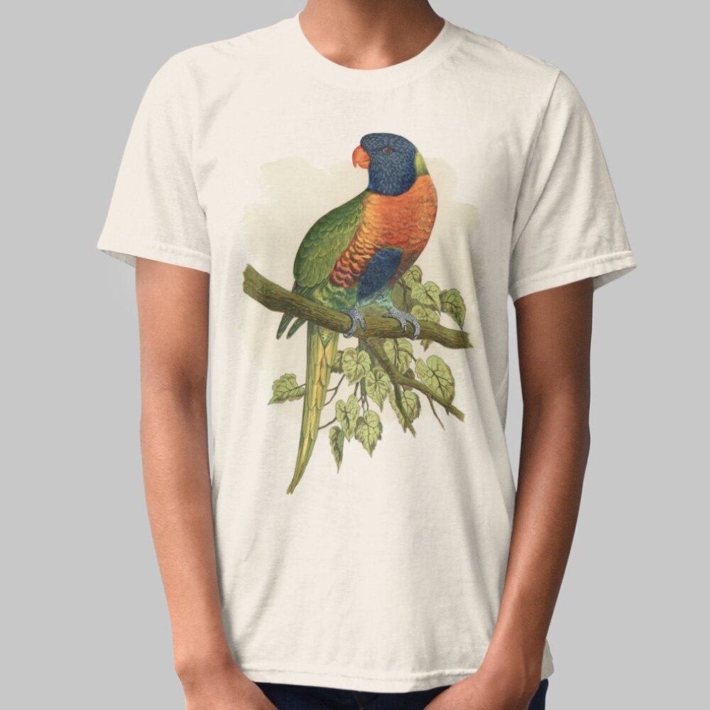 Rainbow Lorikeet Vintage Parrot Print Short Sleeve Graphic Tee T-shirt S M L XL